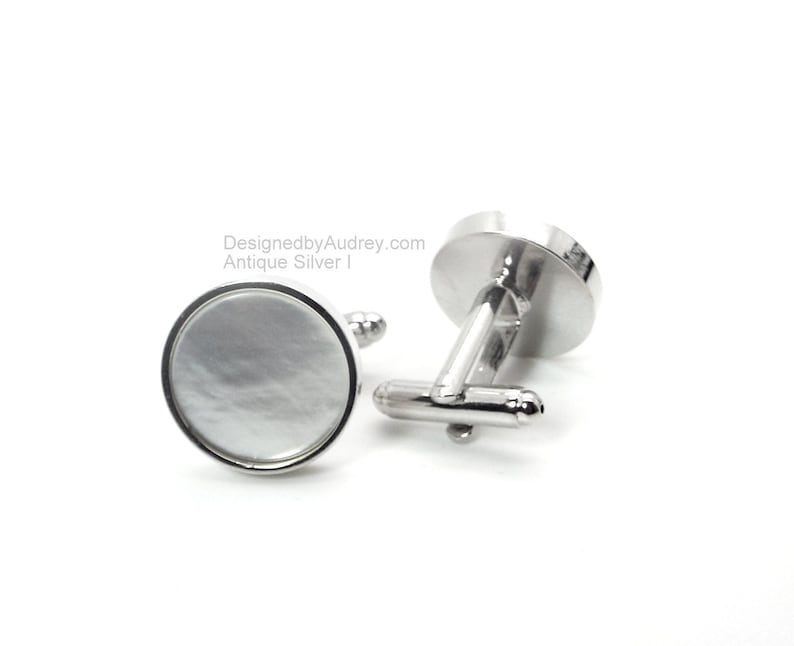 White Pearl Cufflinks White Mother of Pearl Cufflinks, White Cufflinks 16mm and 18mm Round image 6