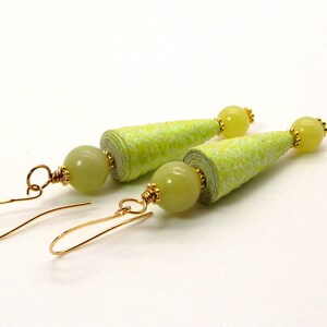 Yellow Earrings Bottoms Up Lemon Jade Sparkle Cone Bead Earrings Lemon Jade Earrings image 3