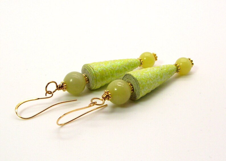 Yellow Earrings Bottoms Up Lemon Jade Sparkle Cone Bead Earrings Lemon Jade Earrings image 3