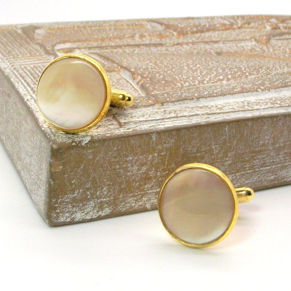 Pearl Cufflinks - Golden Sands Natural Mother of Pearl Cufflinks – Men’s Creamy Golden Taupe MOP Cufflinks – Soft Taupe Cufflinks