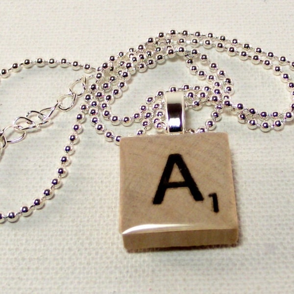 Scrabble Tile  Necklace - Wood Letter Tile Necklaces - Initial Tile Necklace - Letter of Your Choice - Silver Chain - Personalized Jewelry
