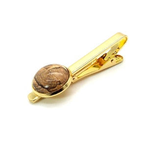 Brown Tie Clip - Nevada Dunes Golden Brown Picture Jasper Stone Tie Clip  II– Golden Picture Jasper Stone Tie Bar, Tie Clip