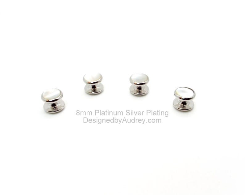 White Mother of Pearl Tuxedo Shirt Studs – White Pearl Tuxedo Shirt Studs – White Tuxedo Shirt Studs 8mm Platinum - S