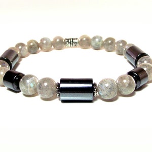 Gray Bracelet - Men&#39;s Labradorite and Hematite Bracelet - Men&#39;s Gray Bracelet