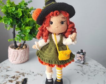 Boneca de Bruxa de Crochê | Amigurumi Feito à Mão, Decoração de Halloween