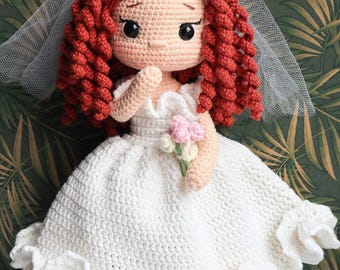 Patrón de muñeca de novia amigurumi a crochet – Regalo de boda / Paso a paso con más de 100 fotos (PDF)