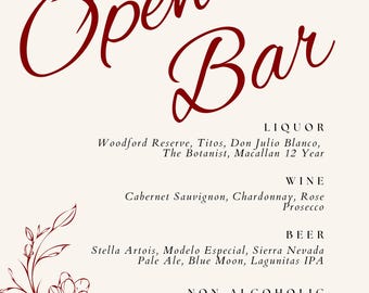 Letrero para menú de bar de bodas / Plantilla editable de Canva / Letrero imprimible para bebidas / Señalización moderna para eventos / Descarga instantánea