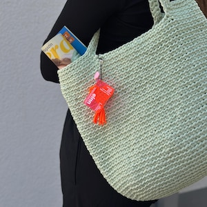 Large Crochet Shopper Tote Bag-Handmade Shoulder Bag from Polyester Cord–Eco-Friendly & Durable – Custom Color–Stylish Everyday Market Bag