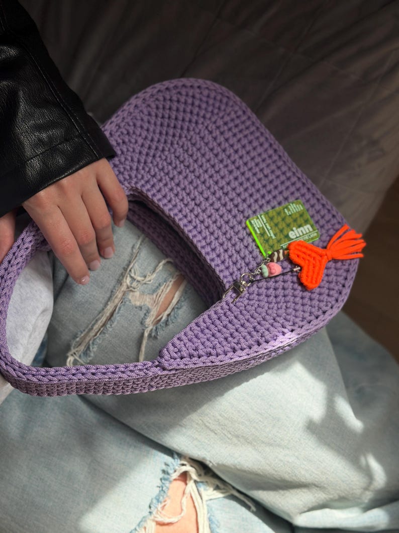 Crochet Hobo Bag – Luna Handmade Crescent Purse – Minimalist Everyday Crochet Bag image 3