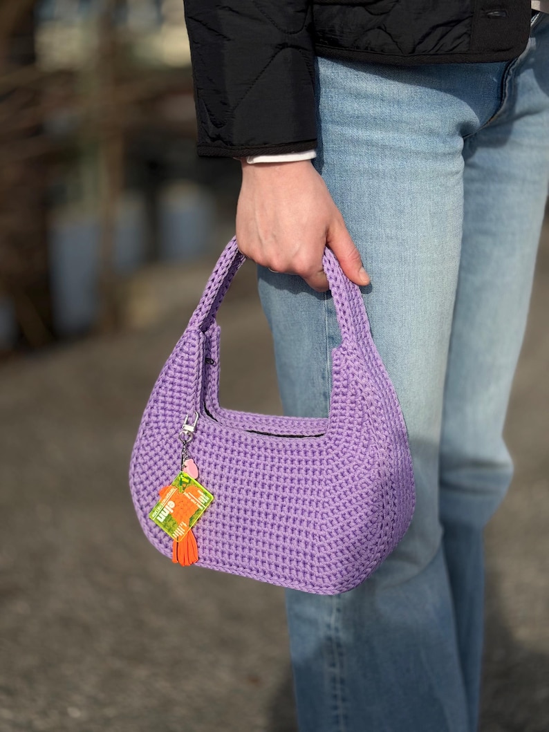 Crochet Hobo Bag – Luna Handmade Crescent Purse – Minimalist Everyday Crochet Bag image 9