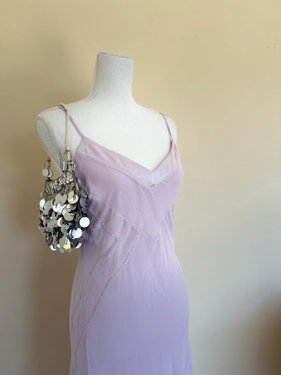 Vintage Fairycore Dress: Lilac Asymmetrical Flowy Dress with Beads and Embellishments