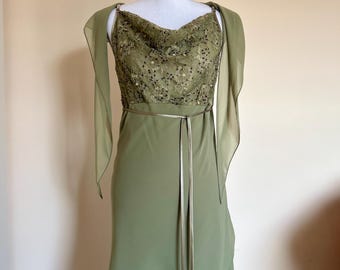 Groene vintage avondjurk verfraaide bloemengroene jurk met bloemendetails en pailletten