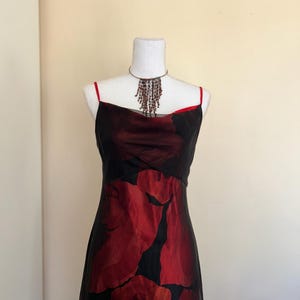 90s Floral Maxi Dress: Red & Black Vintage Prom Dress