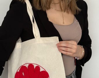 Bolsa de tela hecha a mano con aguja de punzón - Bolsa de lona bordada con la frase "Te amo" - Regalo ecológico para ella - Bolsa de compras reutilizable - Regalo hecho a mano