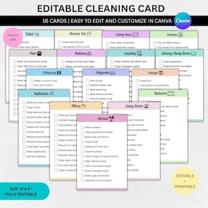 Planificateur de nettoyage pour le TDAH, calendrier de nettoyage et liste de contrôle imprimables, tableau des tâches quotidiennes hebdomadaires et mensuelles, carte de nettoyage modifiable, PDF de suivi