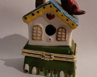 Vintage Ceramic Bird House Trinket/Ring Box