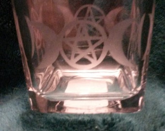 Triple Moon with Pentacle Candle Holder