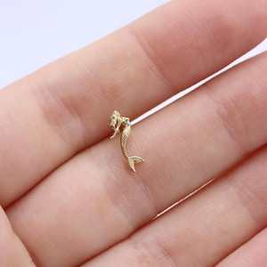 Piercing de sirena de oro macizo de 14 quilates, piercing de oro macizo, piercing de oro delicado, joyería hecha a mano, regalo de cumpleaños, piercing de oro de 18 quilates