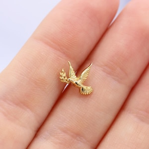 14K massivt guld fågelpiercing, minimalistisk Helix Tragus örhänge