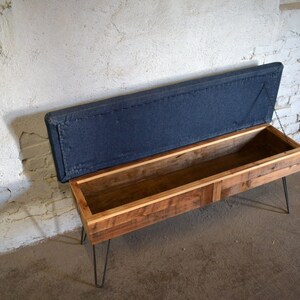 Reclaimed Pine Patchwork Storage Bench with Fabric Top image 2