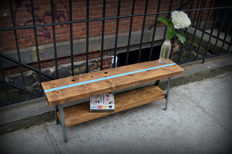 Reclaimed Wood A-frame Bench w/Stripe image 3