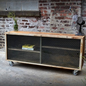 Reclaimed Wood Media Credenza with Removable Wire Glass Doors image 3