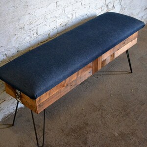 Reclaimed Pine Patchwork Storage Bench with Fabric Top image 3