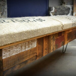 Reclaimed Wood and Recycled Coffee Sack Storage Benches image 4