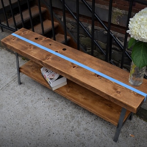 Reclaimed Wood A-frame Bench w/Stripe image 1