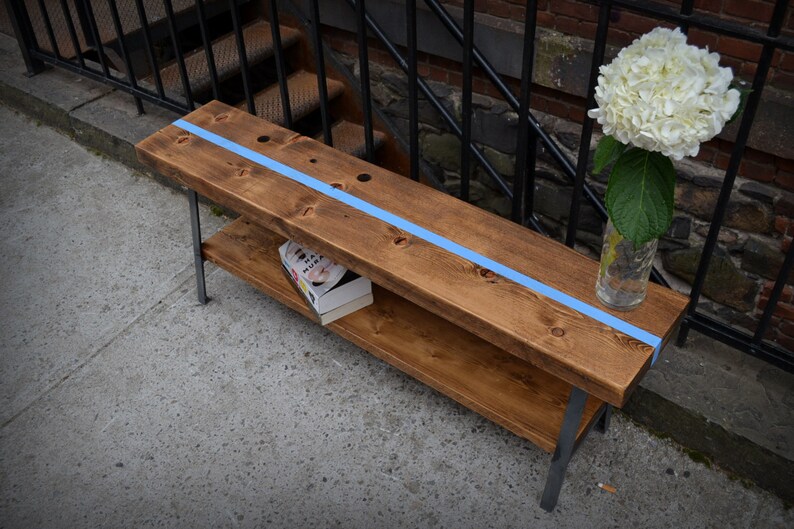 Reclaimed Wood A-frame Bench w/Stripe image 1