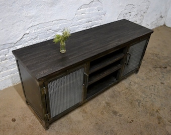 Reclaimed Oak Wood & Steel Media Credenza