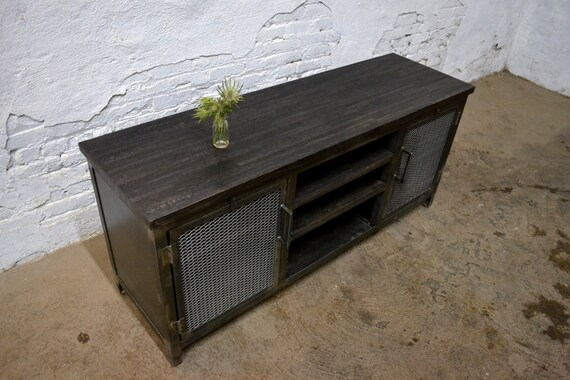 Reclaimed Oak Wood & Steel Media Credenza