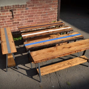 Reclaimed Wood A-frame Bench w/Stripe image 5