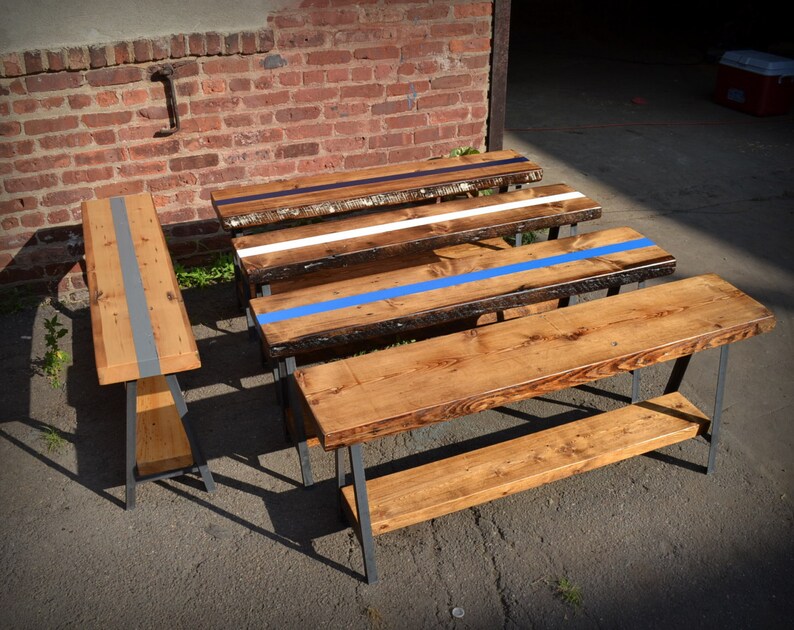 Reclaimed Wood A-frame Bench w/Stripe image 5