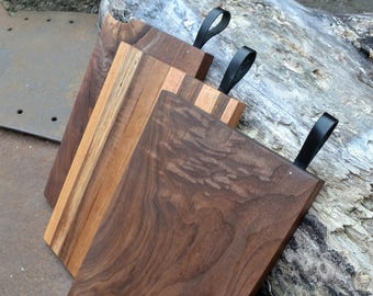 Hardwood Cutting Boards w/leather strap handle