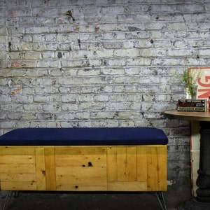 Reclaimed Wood and Denim Storage Trunk image 3