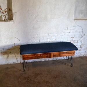 Reclaimed Pine Patchwork Storage Bench with Fabric Top image 4