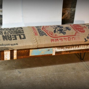 Reclaimed Wood and Recycled Coffee Sack Storage Benches image 3