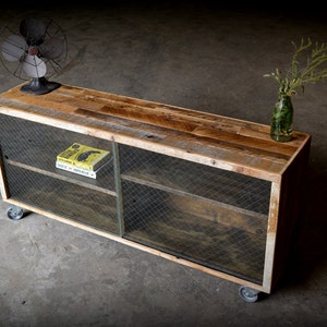 Reclaimed Wood Media Credenza with Removable Wire Glass Doors image 2