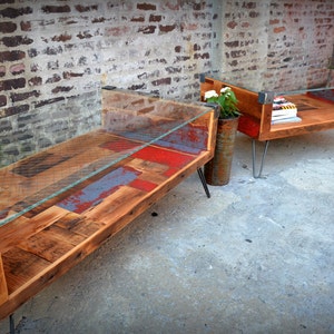 Reclaimed Wood & Wire Glass Coffee Table image 1