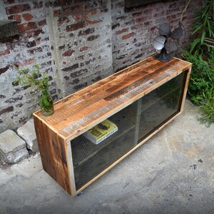 Reclaimed Wood Media Credenza with Removable Wire Glass Doors image 5