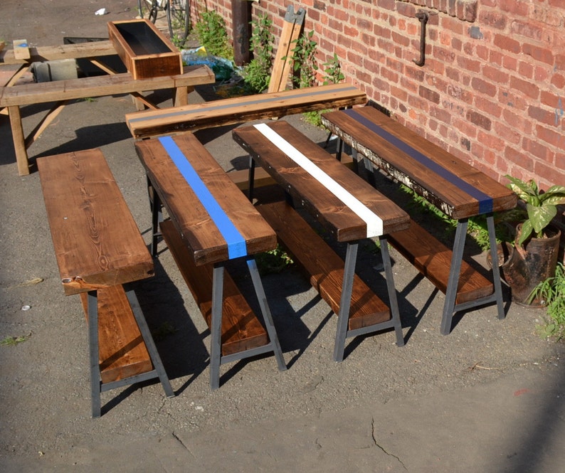 Reclaimed Wood A-frame Bench w/Stripe image 2