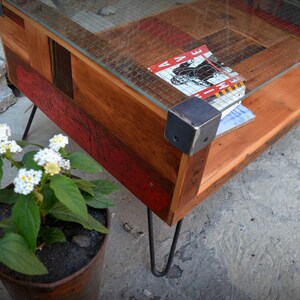 Reclaimed Wood & Wire Glass Coffee Table image 3