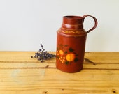 Vintage Farmhouse Hand painted Peaches Matel Pitcher Vase