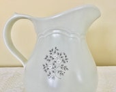 Vintage Light Gray Floral Print Pitcher Vase