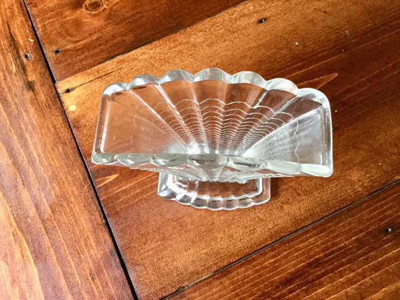 Vintage Fan Shaped Thick Glass Napkin Holder Etsy
