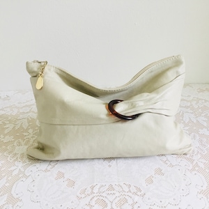 Italy Vintage Beige cream Large Leather Clutch Purse