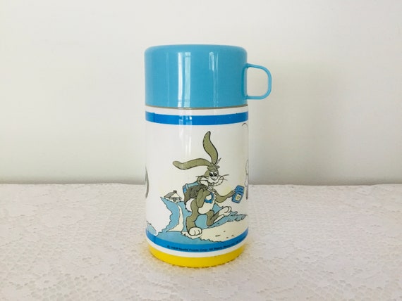 Vintage Aladdin 1 Liter Thermos Blue & White Plastic with Cup and
