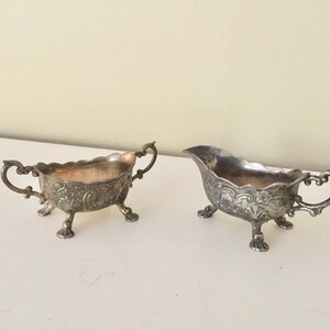 Vintage / Antique Silver Plated Milk Jug and Sugar Bowl Footed /