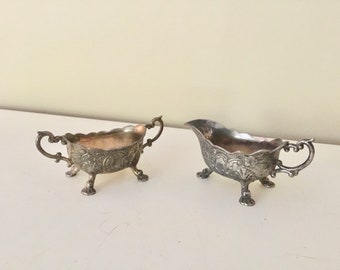 Vintage / Antique Silver Plated Milk Jug and Sugar Bowl Footed /